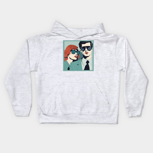 Sunnies Selfies Fashionable Frames Artful Couple Patrick Nagel Art Deco Kids Hoodie by di-age7